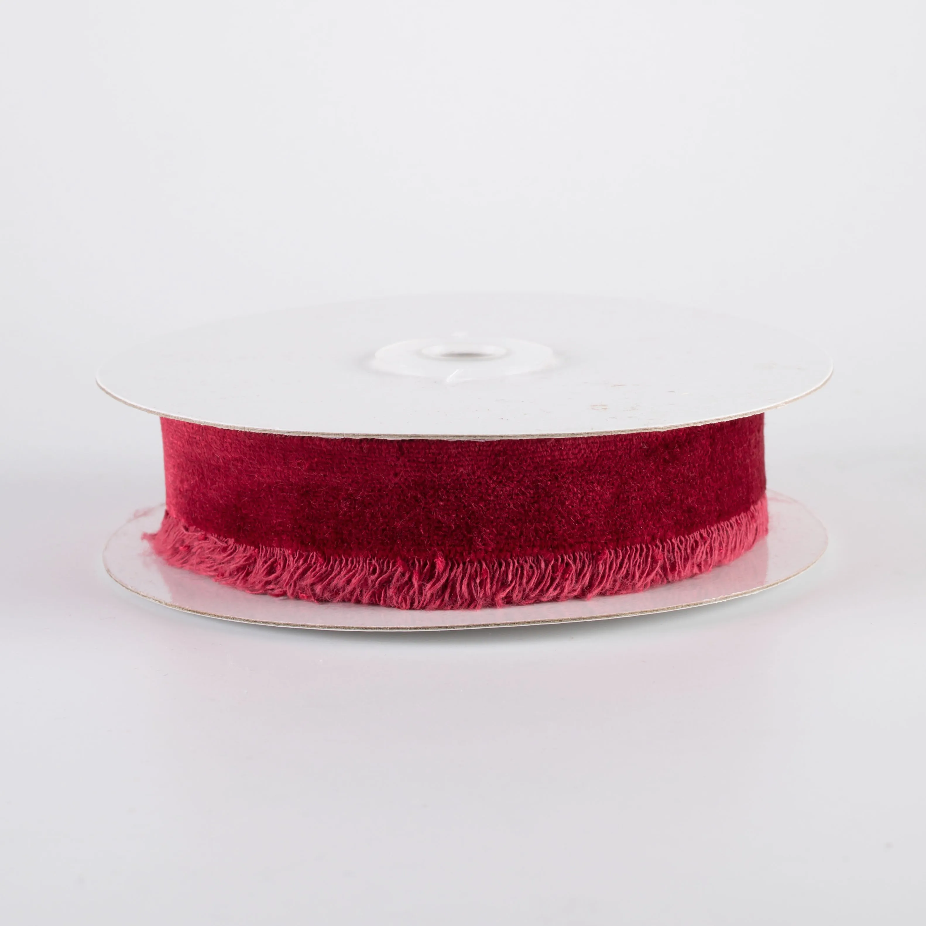 1" Frayed Edge Unwired Velvet Ribbon: Burgundy Red (10 Yards)