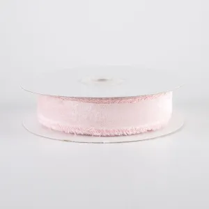 1" Frayed Edge Unwired Velvet Ribbon: Light Pink (10 Yards)