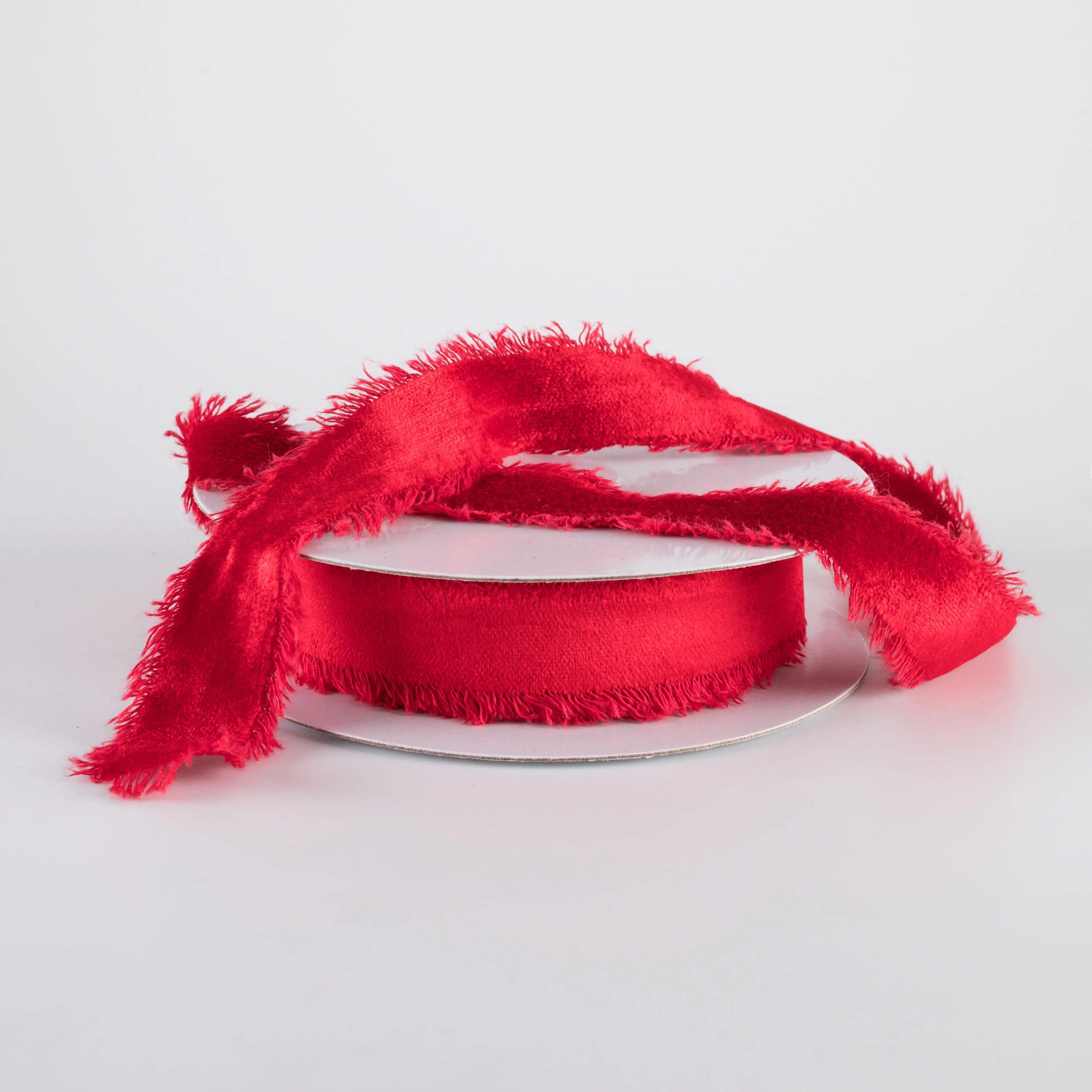 1" Frayed Edge Unwired Velvet Ribbon: Red (10 Yards)