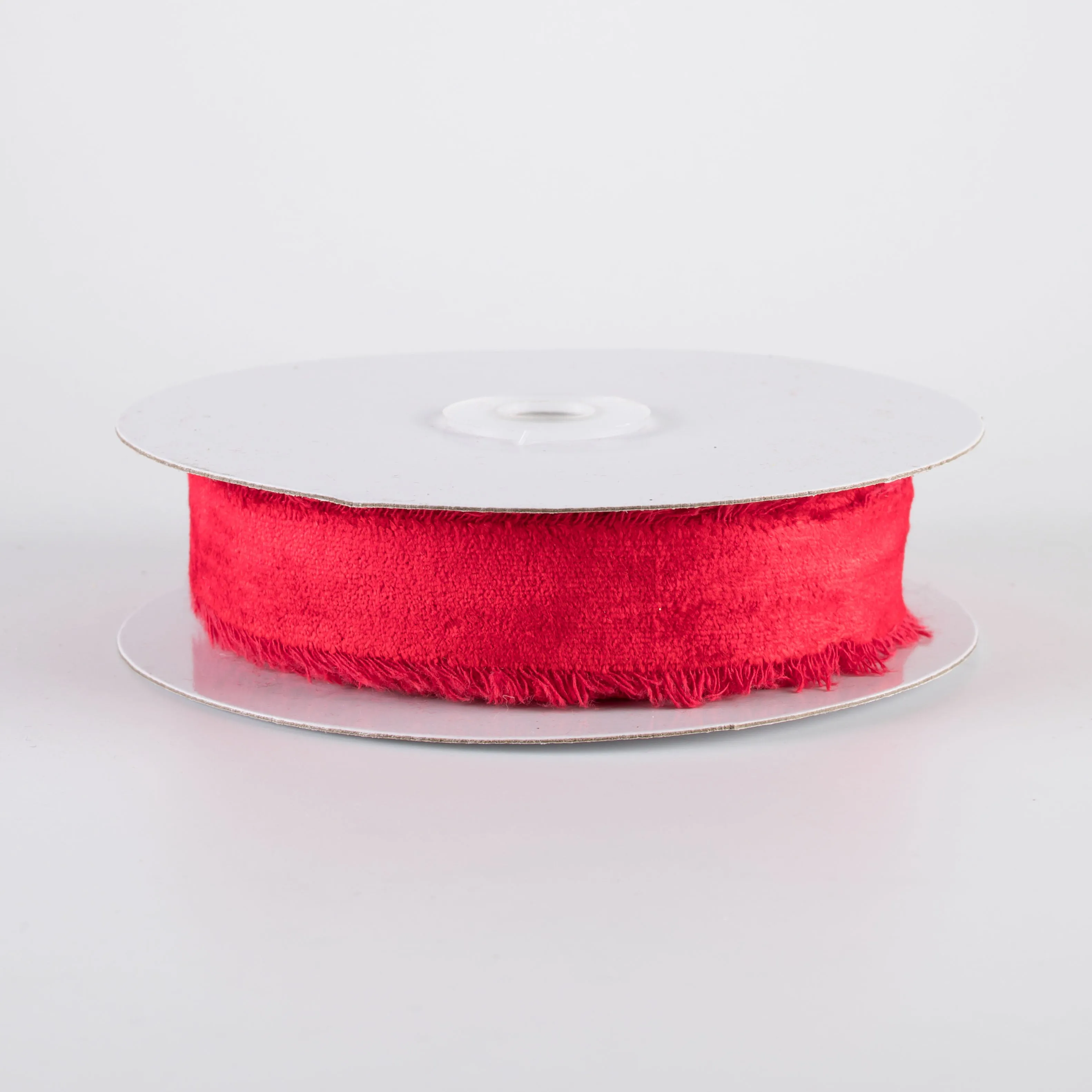 1" Frayed Edge Unwired Velvet Ribbon: Red (10 Yards)