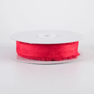 1" Frayed Edge Unwired Velvet Ribbon: Red (10 Yards)