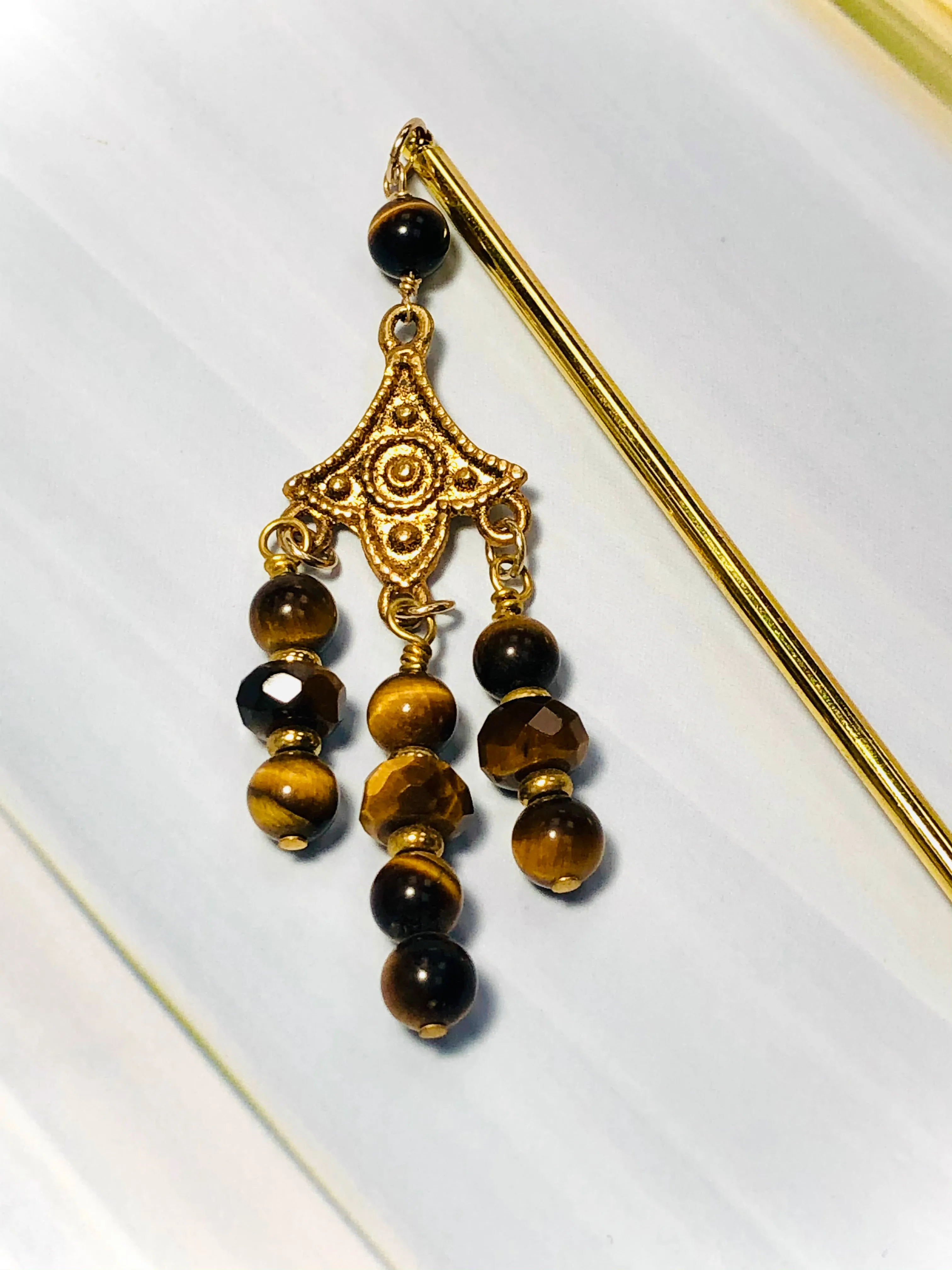 22k Gold Tigers Eye Hair Stick, luxury Japanese Hair Stick gold Kanzashi Hair Pin