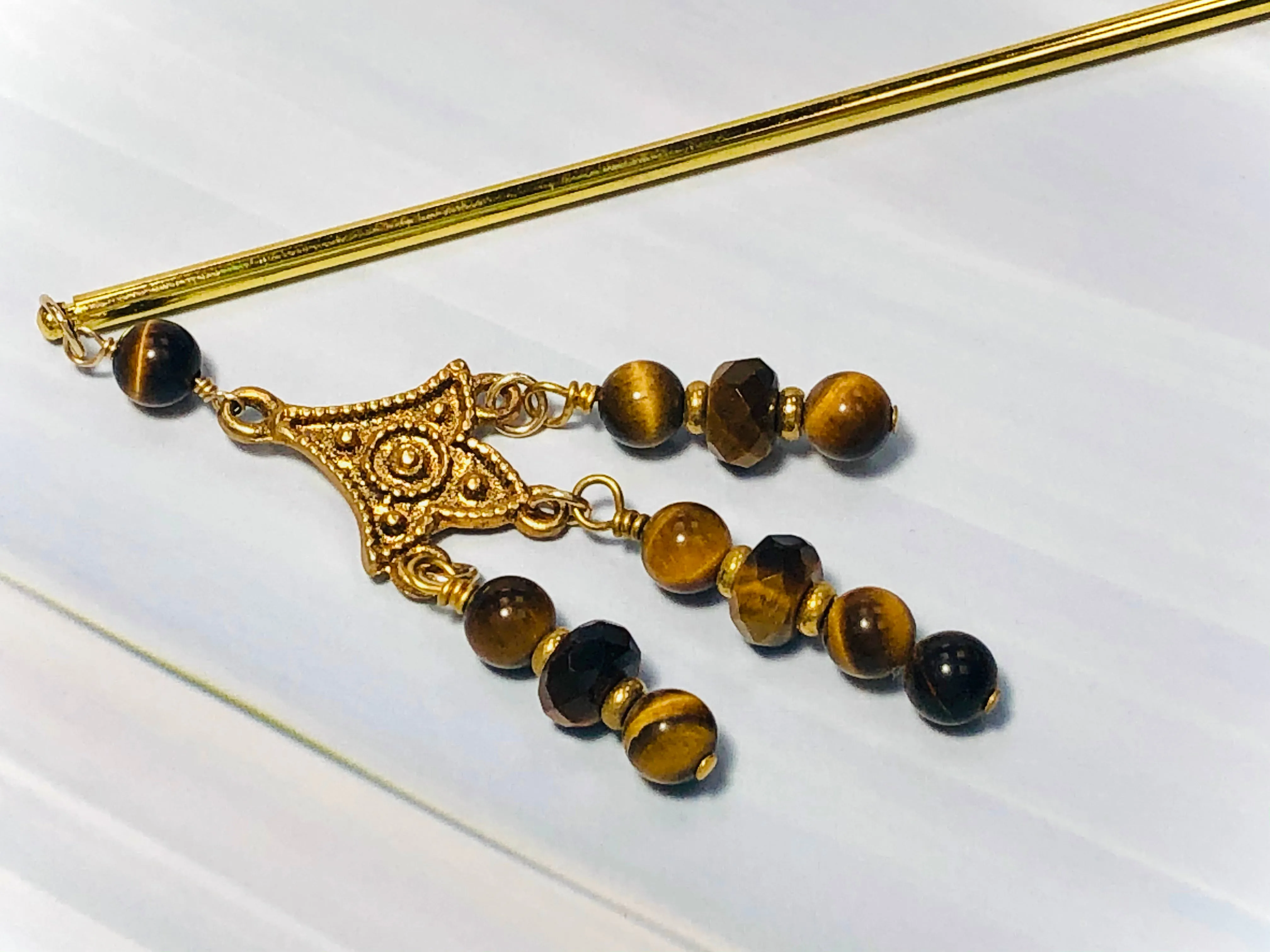 22k Gold Tigers Eye Hair Stick, luxury Japanese Hair Stick gold Kanzashi Hair Pin