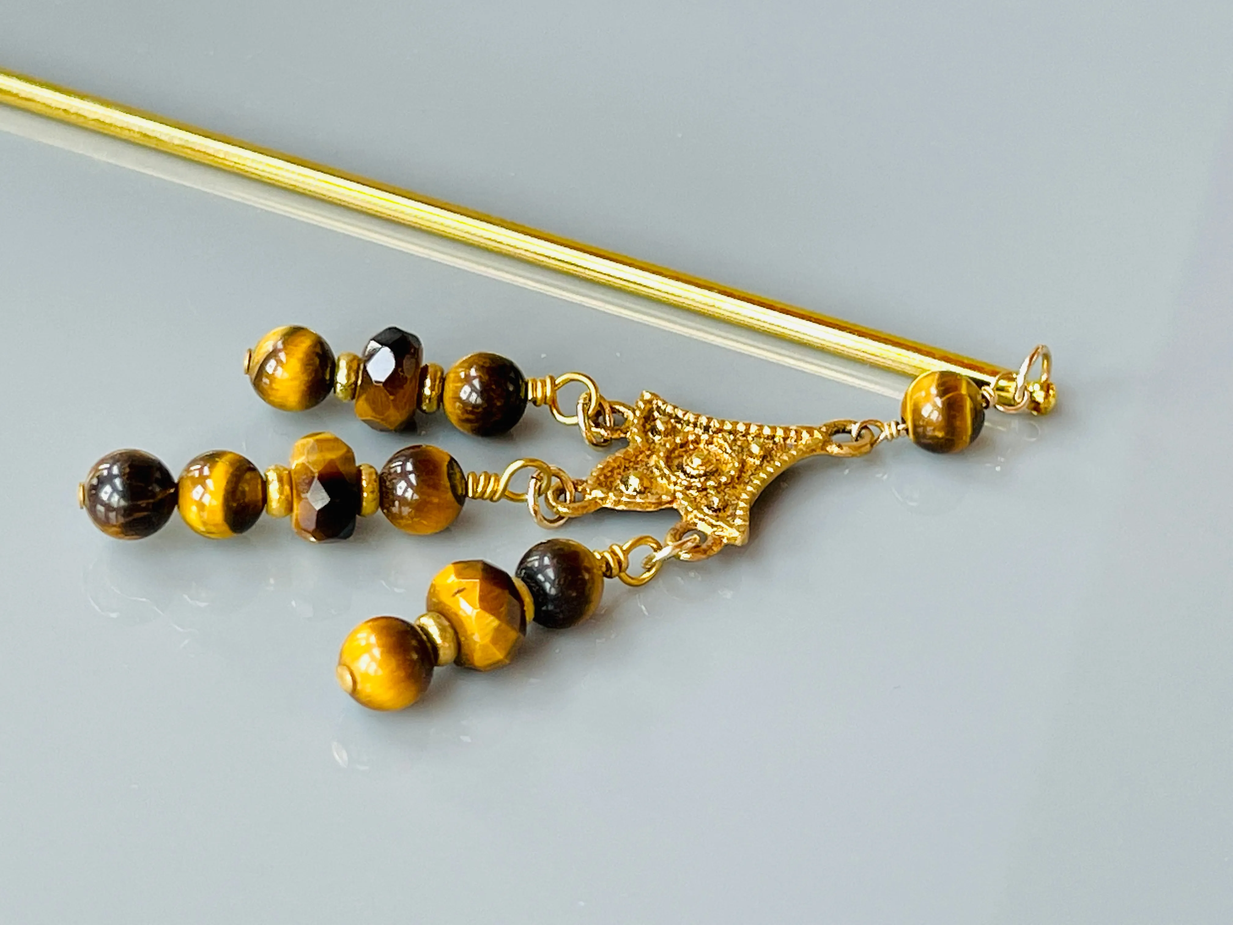 22k Gold Tigers Eye Hair Stick, luxury Japanese Hair Stick gold Kanzashi Hair Pin