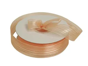 25 Yard 7/8" DIY Peach Organza Ribbon With Satin Stripes For Craft Dress Wedding