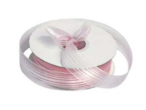 25 Yard 7/8" DIY Pink Organza Ribbon With Satin Stripes For Craft Dress Wedding