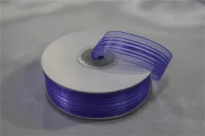 25 Yard 7/8" DIY Purple Organza Ribbon With Satin Stripes For Craft Dress Wedding