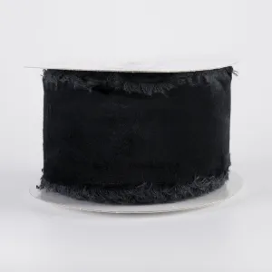 2.5" Frayed Edge Unwired Velvet Ribbon: Black (10 Yards)