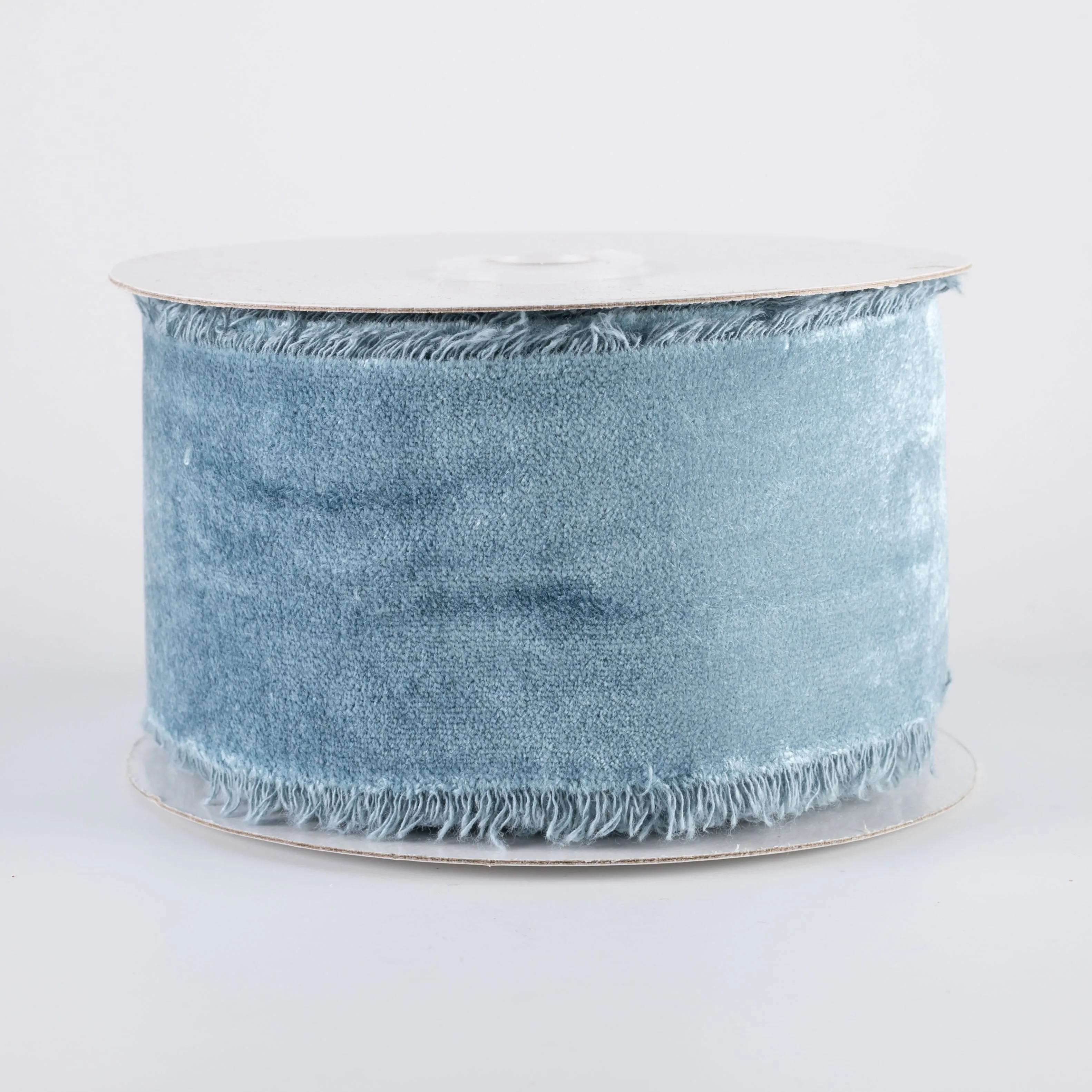 2.5" Frayed Edge Unwired Velvet Ribbon: Smoke Blue (10 Yards)