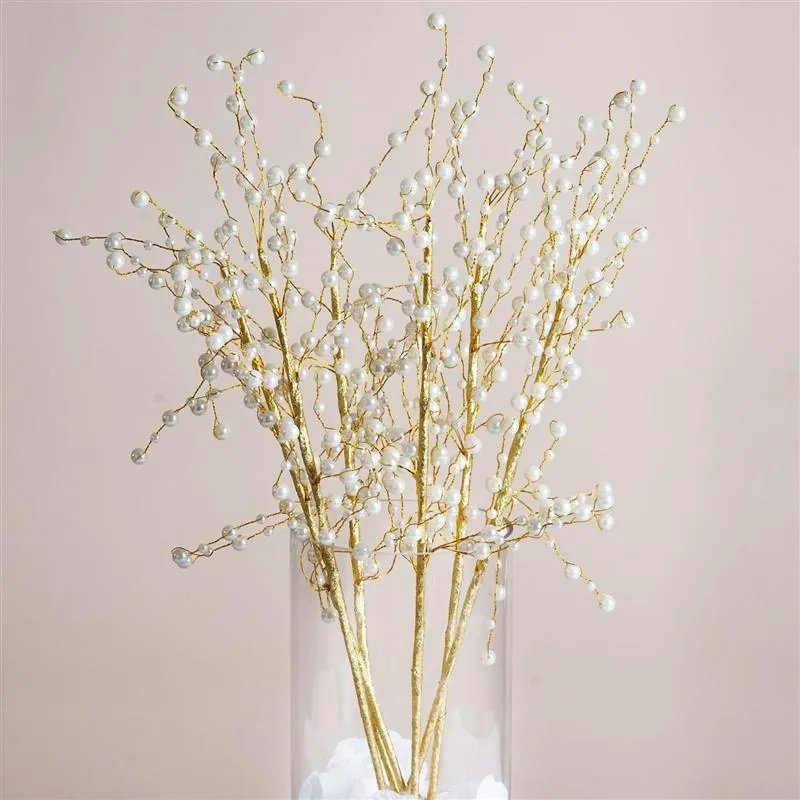 6 Cream Lustrous Pearl Sprays Stems Wedding Vase Table Craft DIY Decoration