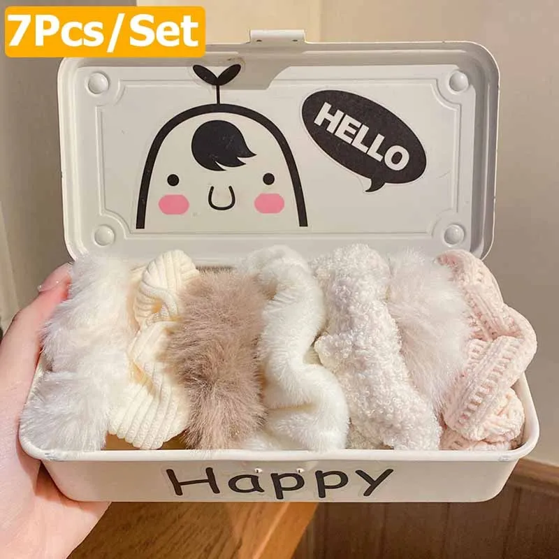 7Pcs Soft Plush Velvet Hair Scrunchies Set