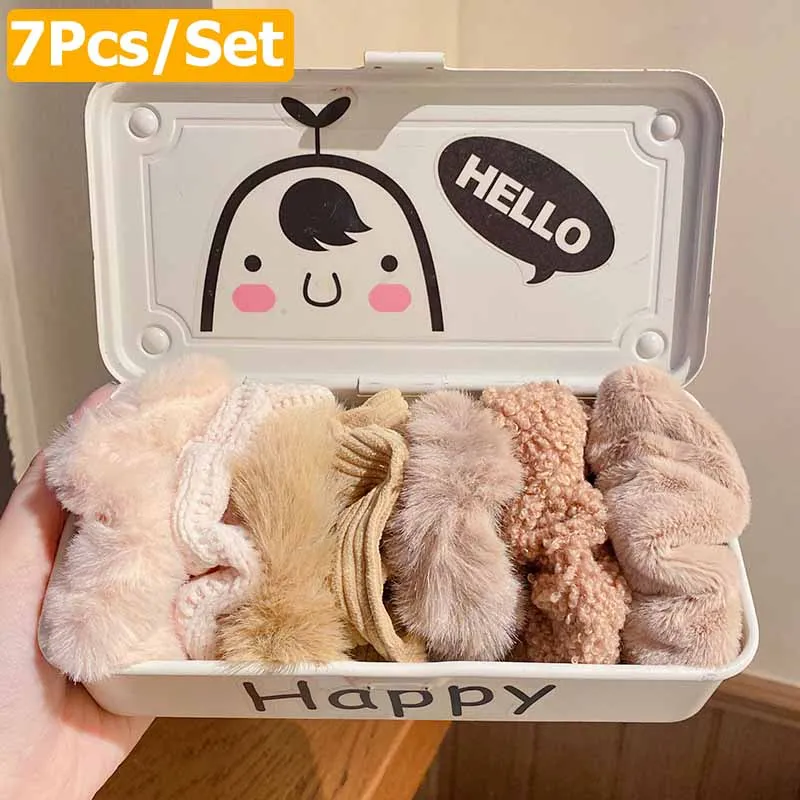 7Pcs Soft Plush Velvet Hair Scrunchies Set