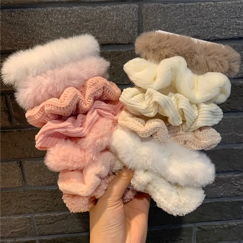 7Pcs Soft Plush Velvet Hair Scrunchies Set