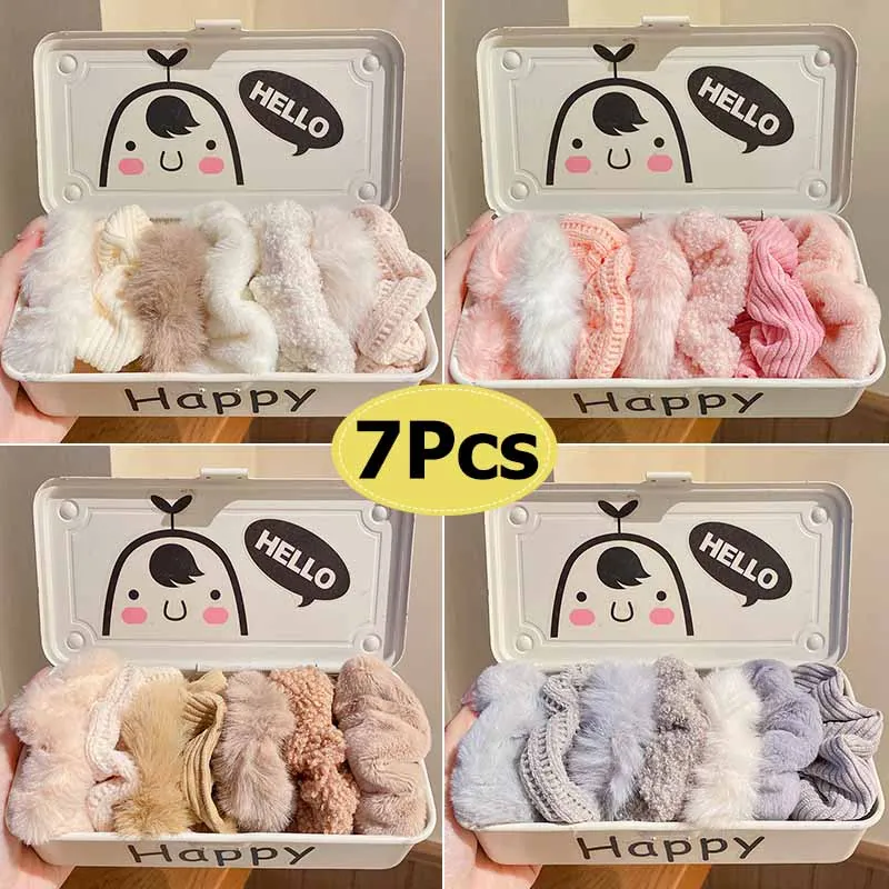 7Pcs Soft Plush Velvet Hair Scrunchies Set