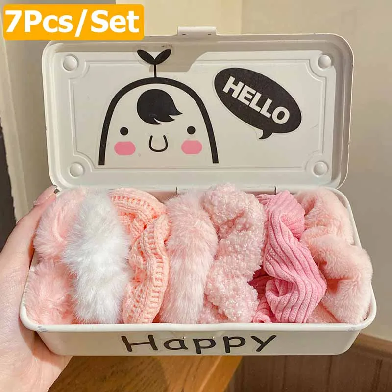 7Pcs Soft Plush Velvet Hair Scrunchies Set