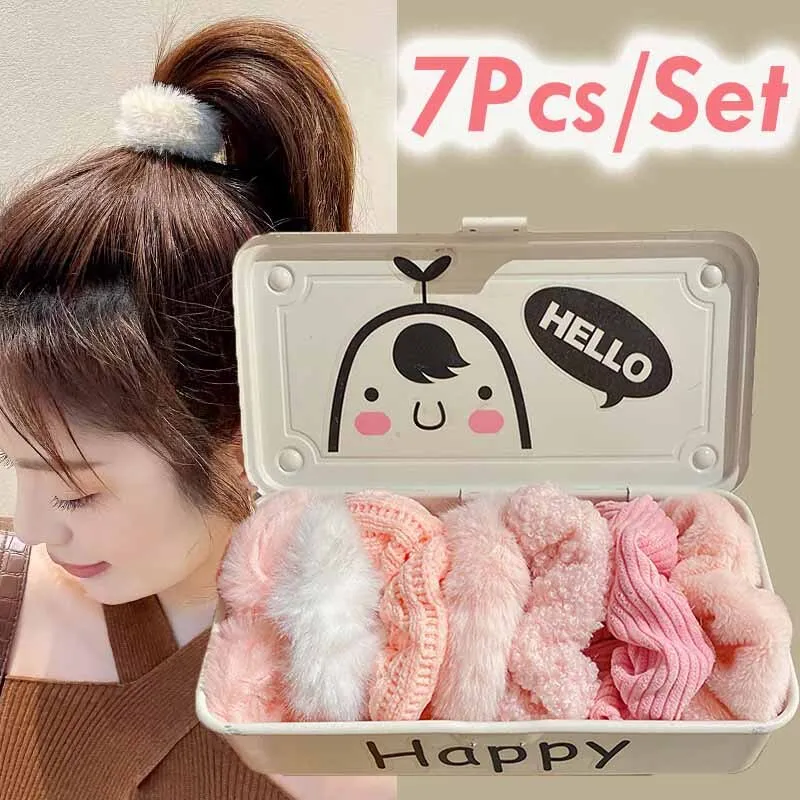 7Pcs Soft Plush Velvet Hair Scrunchies Set