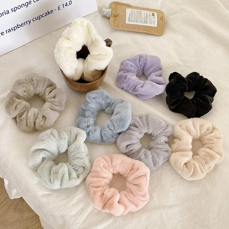 7Pcs Soft Plush Velvet Hair Scrunchies Set