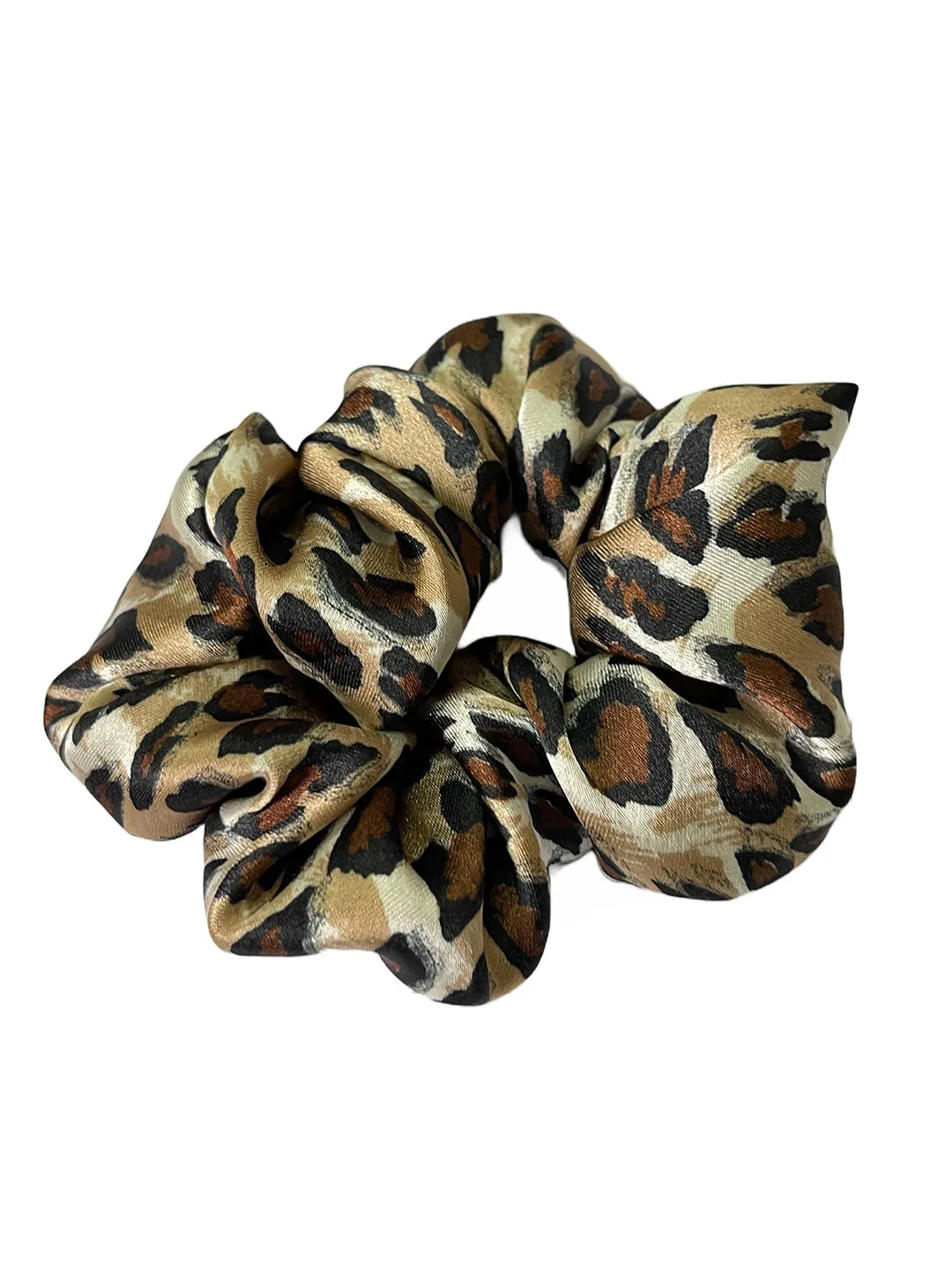 Ayesha Set Of Two Leopard Animal Printed Satin Scrunchie Hair Tie & Hair Band