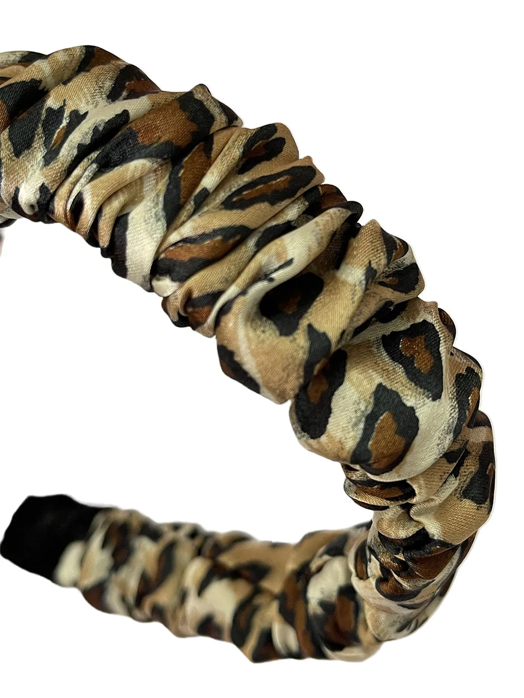 Ayesha Set Of Two Leopard Animal Printed Satin Scrunchie Hair Tie & Hair Band