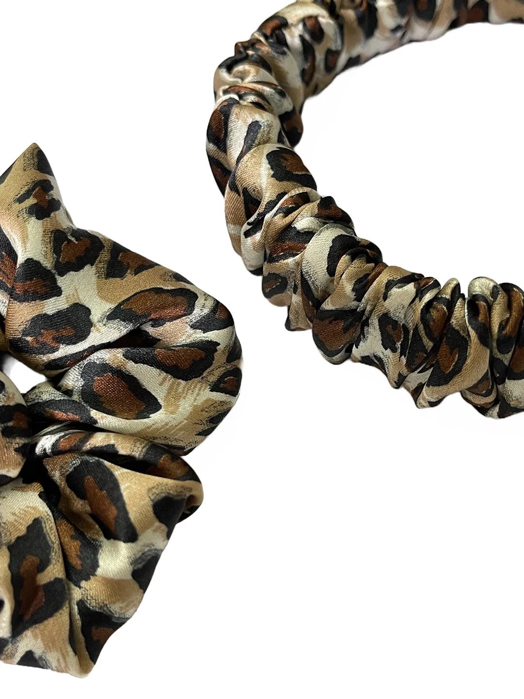 Ayesha Set Of Two Leopard Animal Printed Satin Scrunchie Hair Tie & Hair Band