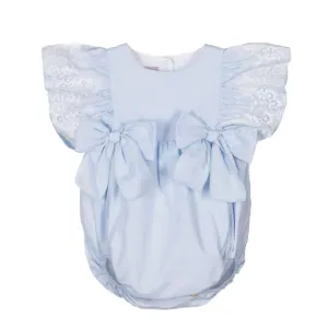 Baby Girls Blue Romper With Lace Detail