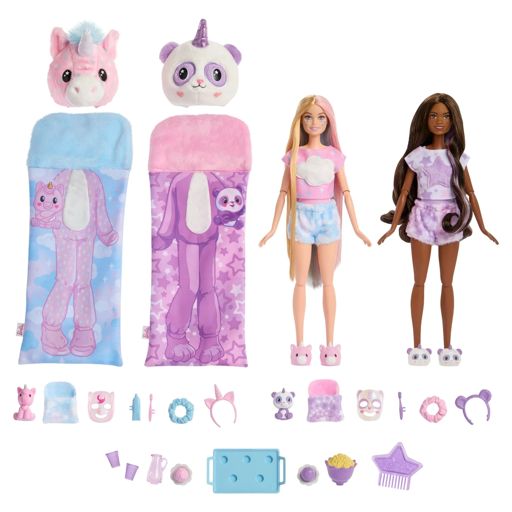 Barbie Cutie Reveal Slumber Party Gift Set With 2 Dolls & 2 Pets, 35  Surprises, Cozy Cute Tees