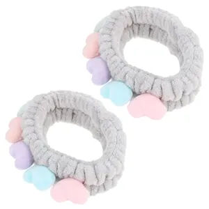 Beaupretty 2pcs Plush Spa Headband Cute Heart Coral Fleece Makeup Headband Soft Elastic Head Wrap Cosmetic Bow Hair Bands Women Facial Hair Scrunchies for Shower (Grey)