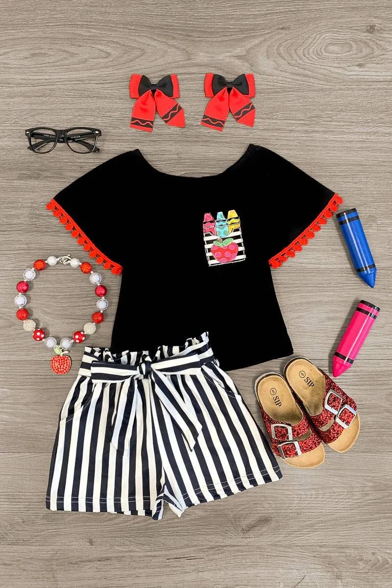 Black Crayon Striped Short Set