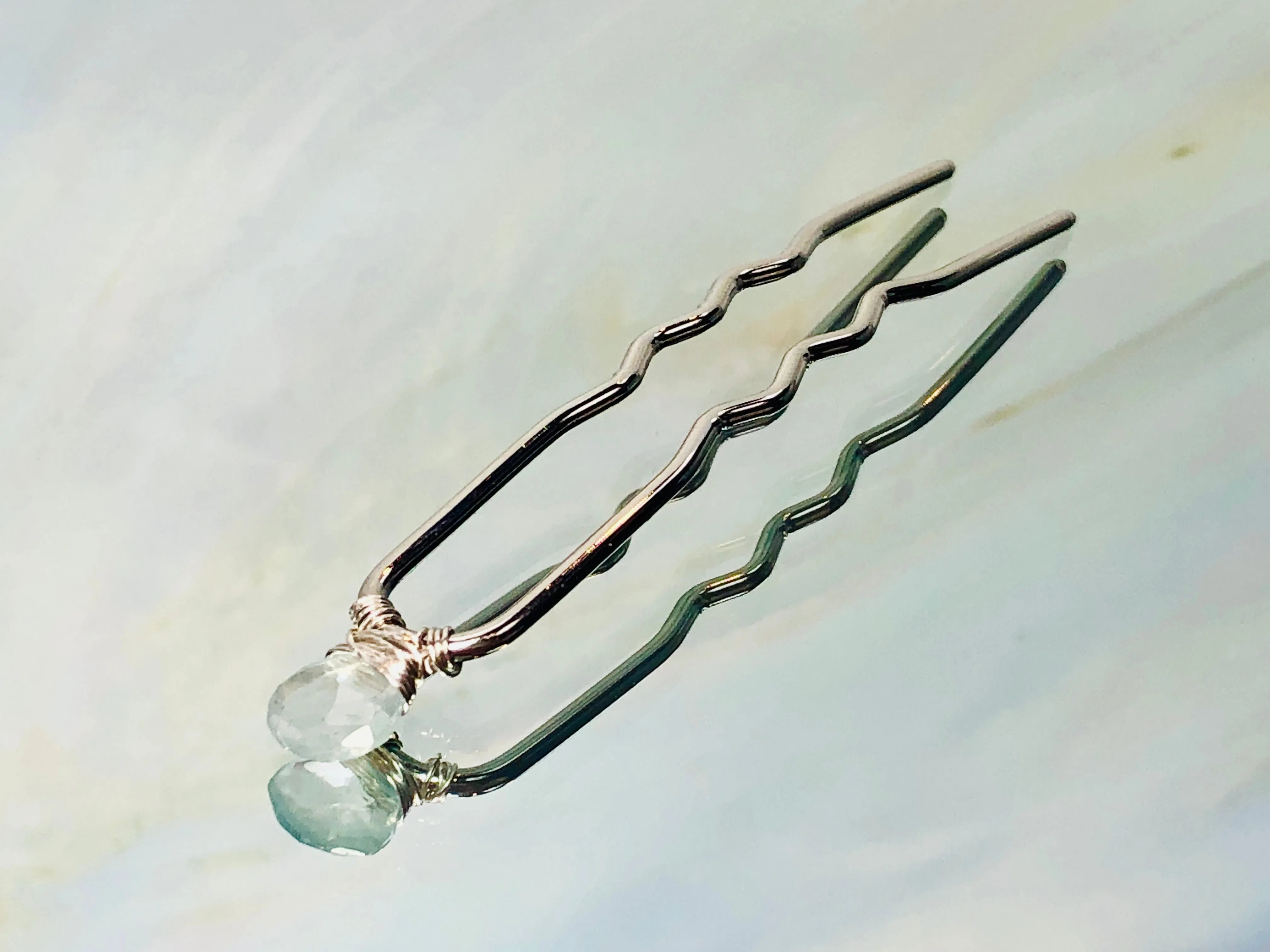 Blue Topaz Silver Gemstone Hair Pin, Luxury Hair Pin, silver metal hair pin