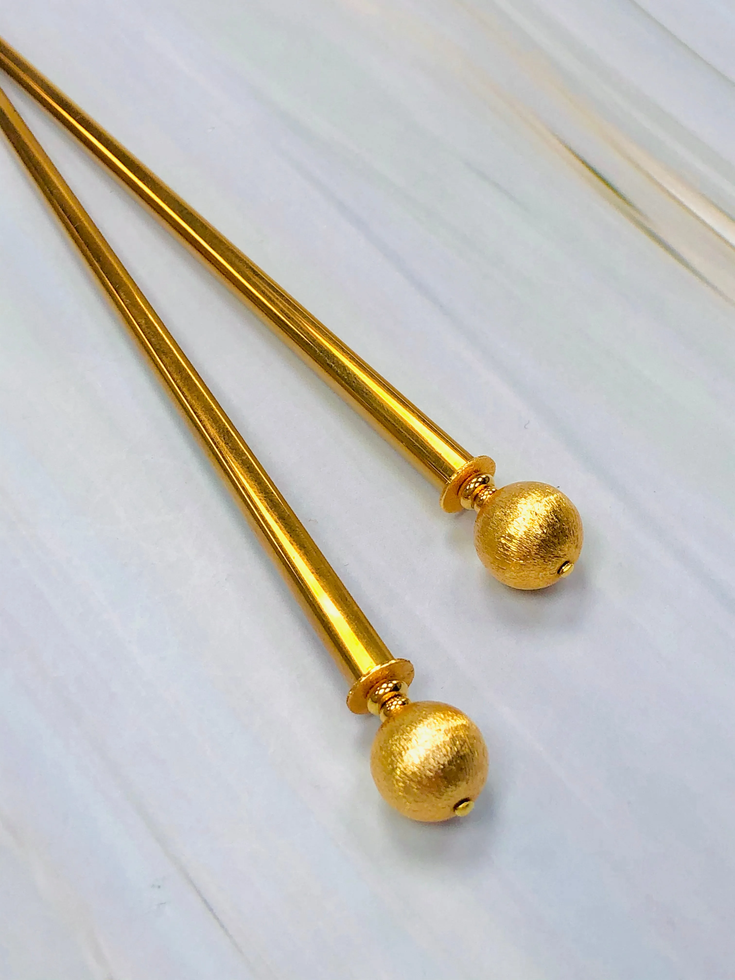 Brushed Orbs Luxury Gold Hair Sticks, Elegant Gold Wedding Hair Sticks