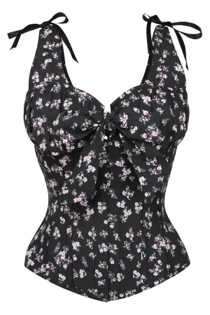 Dark Ditsy Floral Corset Top with Bow Detail