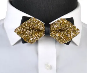 Diamond Tip Gold Crystal Bow Tie