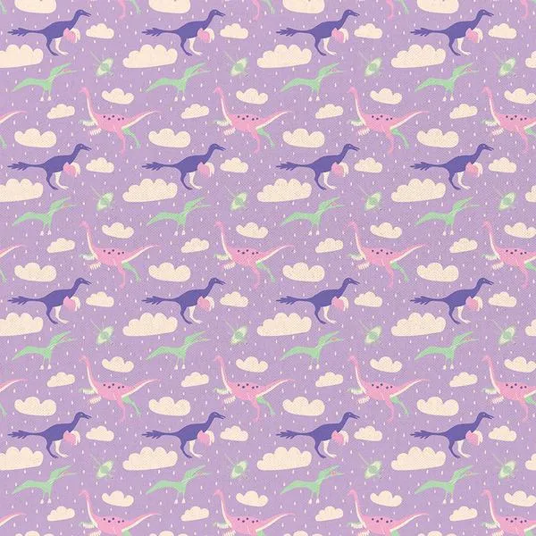 Dinosaur Stories - Flying Dinos Purple - Paintbrush Studio Cotton Fabrics