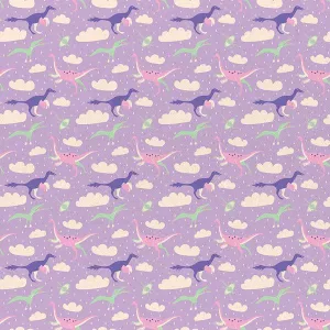 Dinosaur Stories - Flying Dinos Purple - Paintbrush Studio Cotton Fabrics