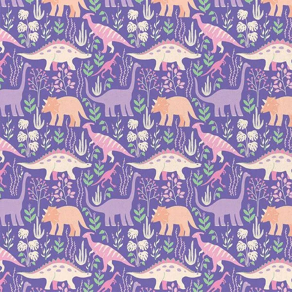 Dinosaur Stories - Land Dinos Purple - Paintbrush Studio Cotton Fabrics