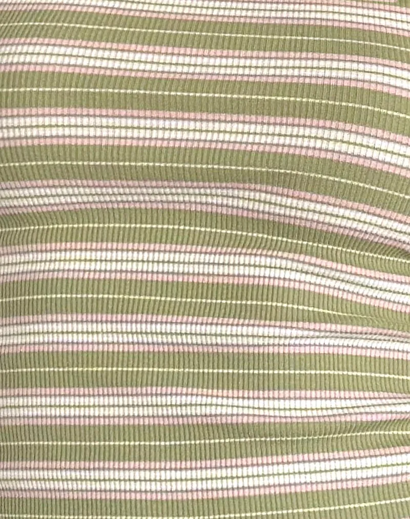 Dudley Vest Top in Green, Pink and White Stripe