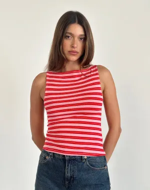 Dudley Vest Top in Pink and Red Stripe