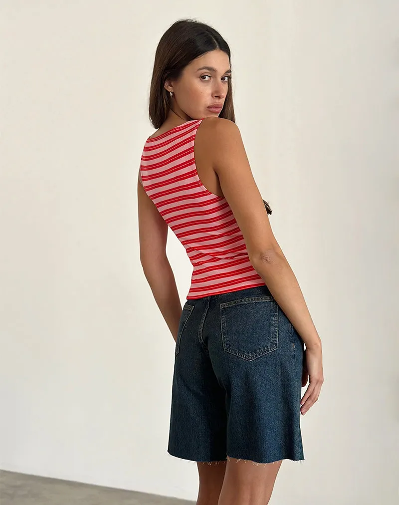 Dudley Vest Top in Pink and Red Stripe