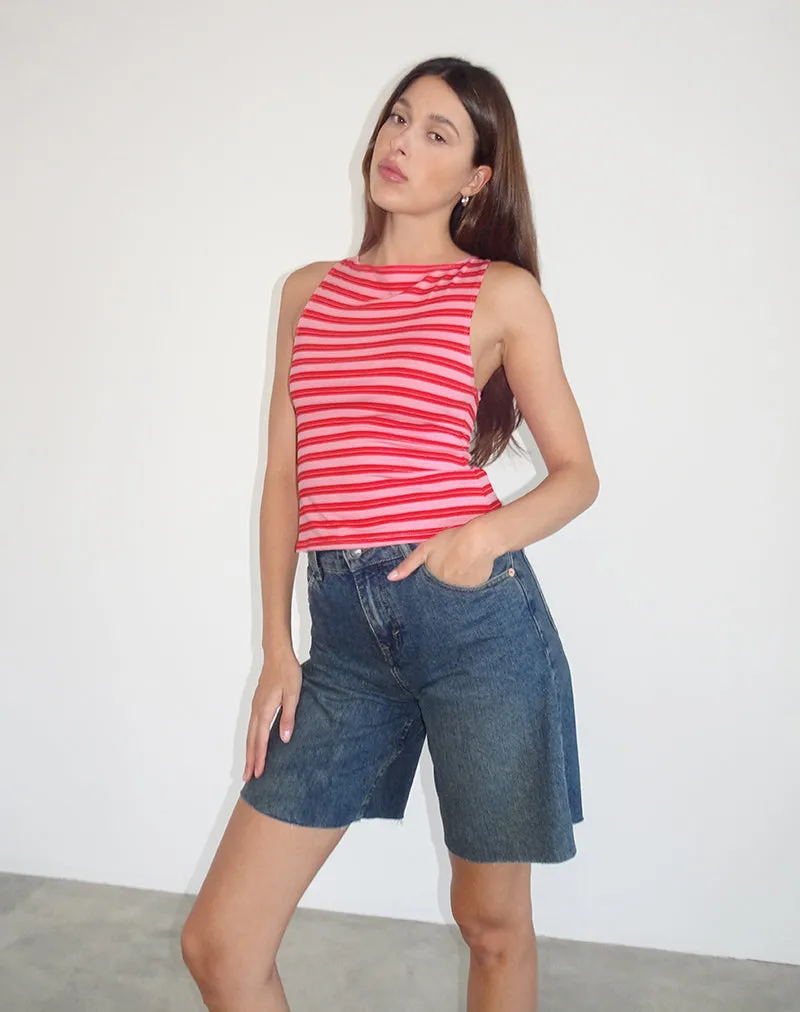 Dudley Vest Top in Pink and Red Stripe