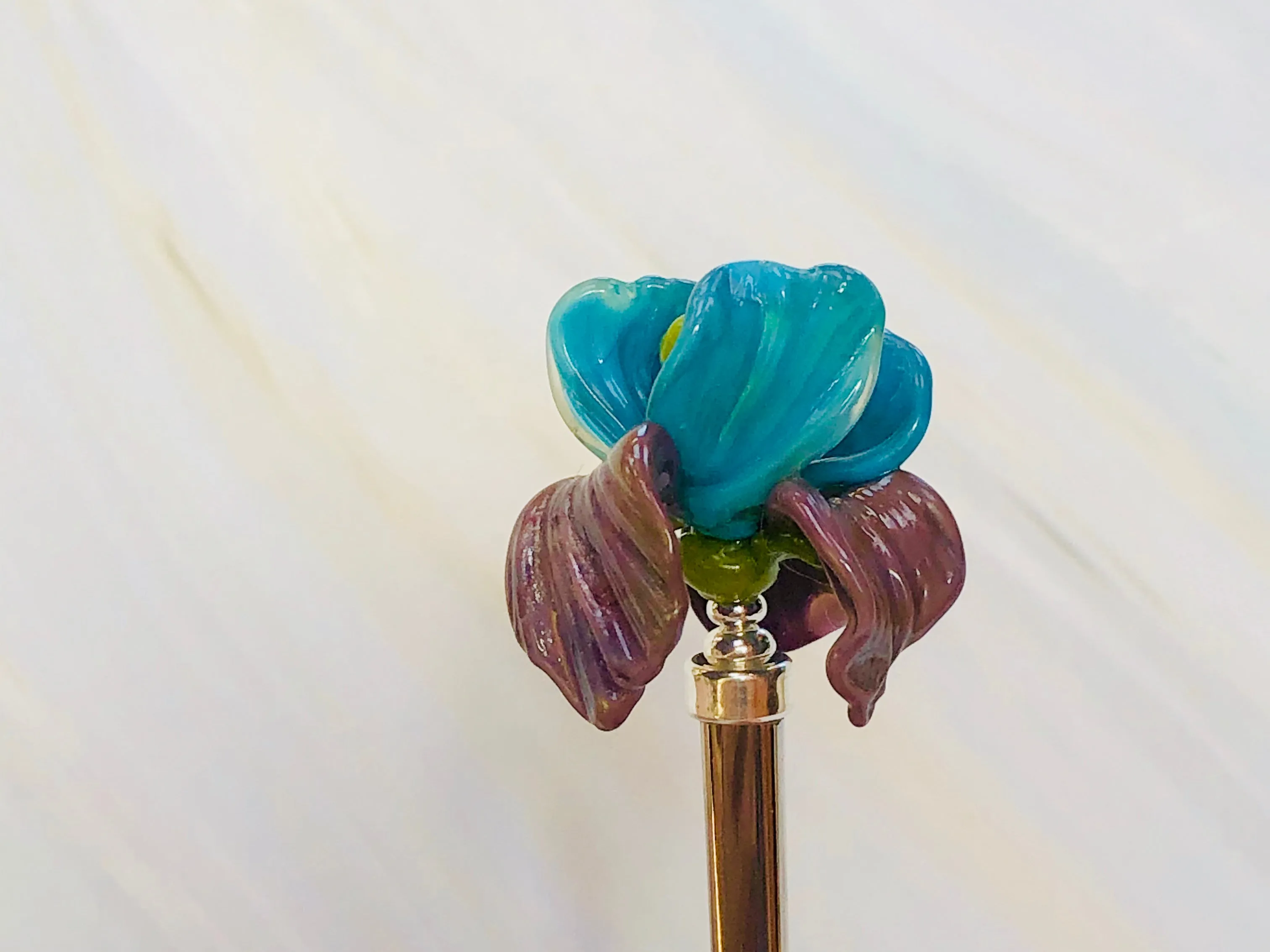 Elegant Art Glass Purple Iris Luxury Flower Hair Stick, Shawl Pin