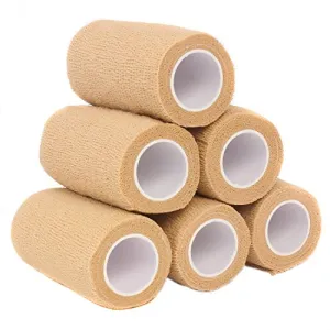 Ever Ready First Aid Self Adherent Cohesive Bandages 4" x 5 Yards - 6 Count, Tan