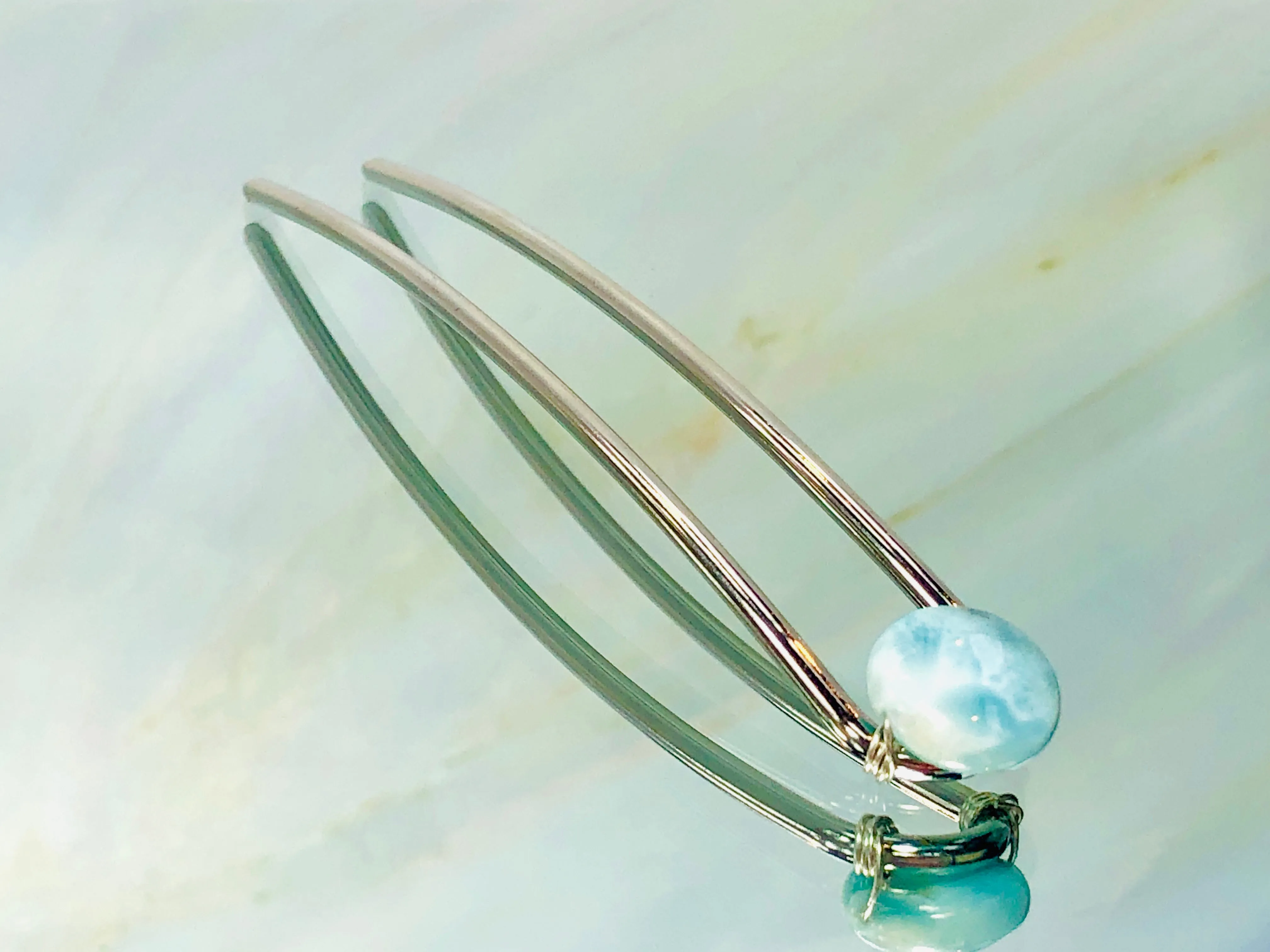 Genuine Larimar Gemstone Hair Pin, Luxury Hair Pin, Ocean Blue Larimar Hair Fork, Wedding hair stick