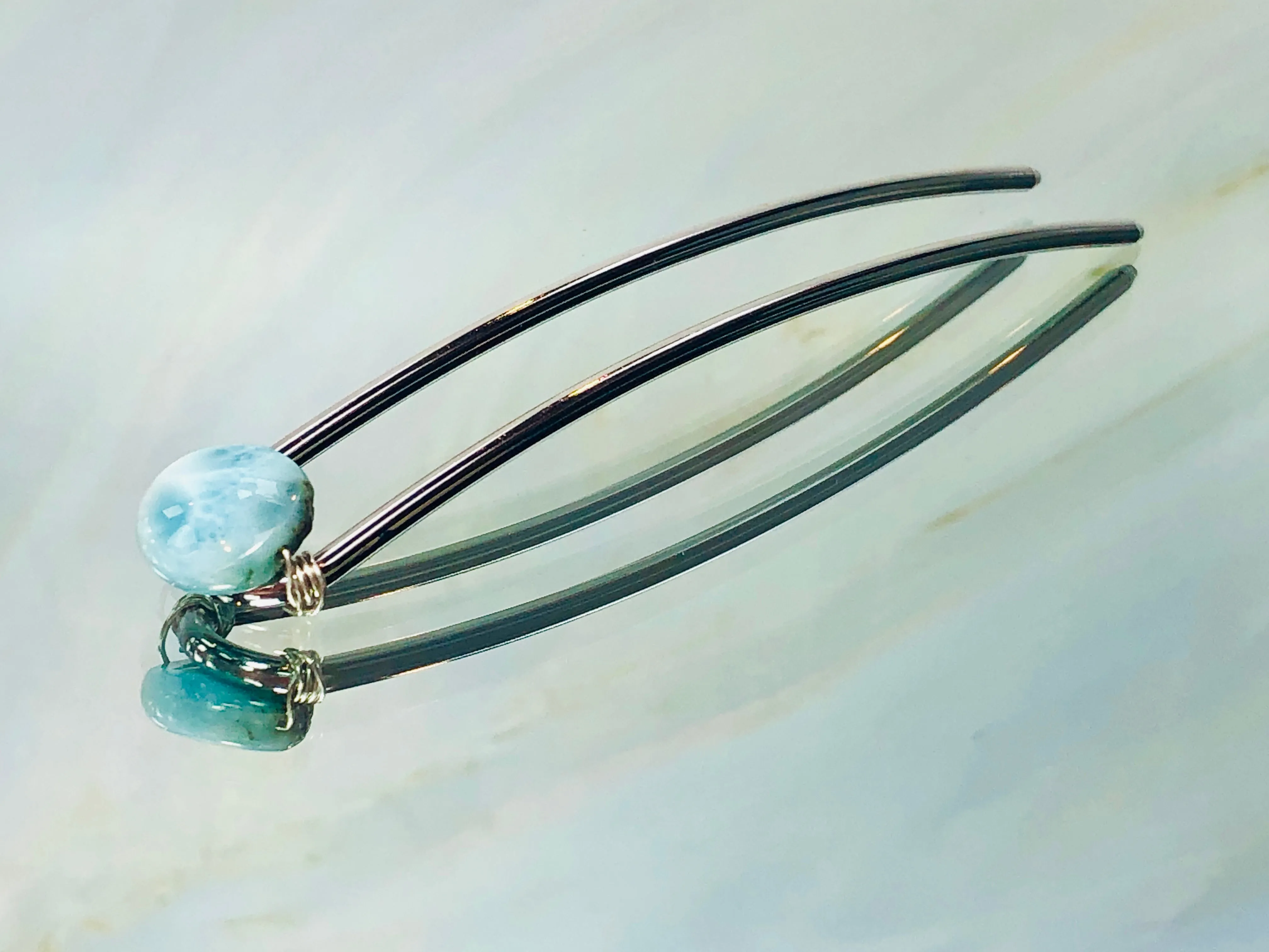 Genuine Larimar Gemstone Hair Pin, Luxury Hair Pin, Ocean Blue Larimar Hair Fork, Wedding hair stick