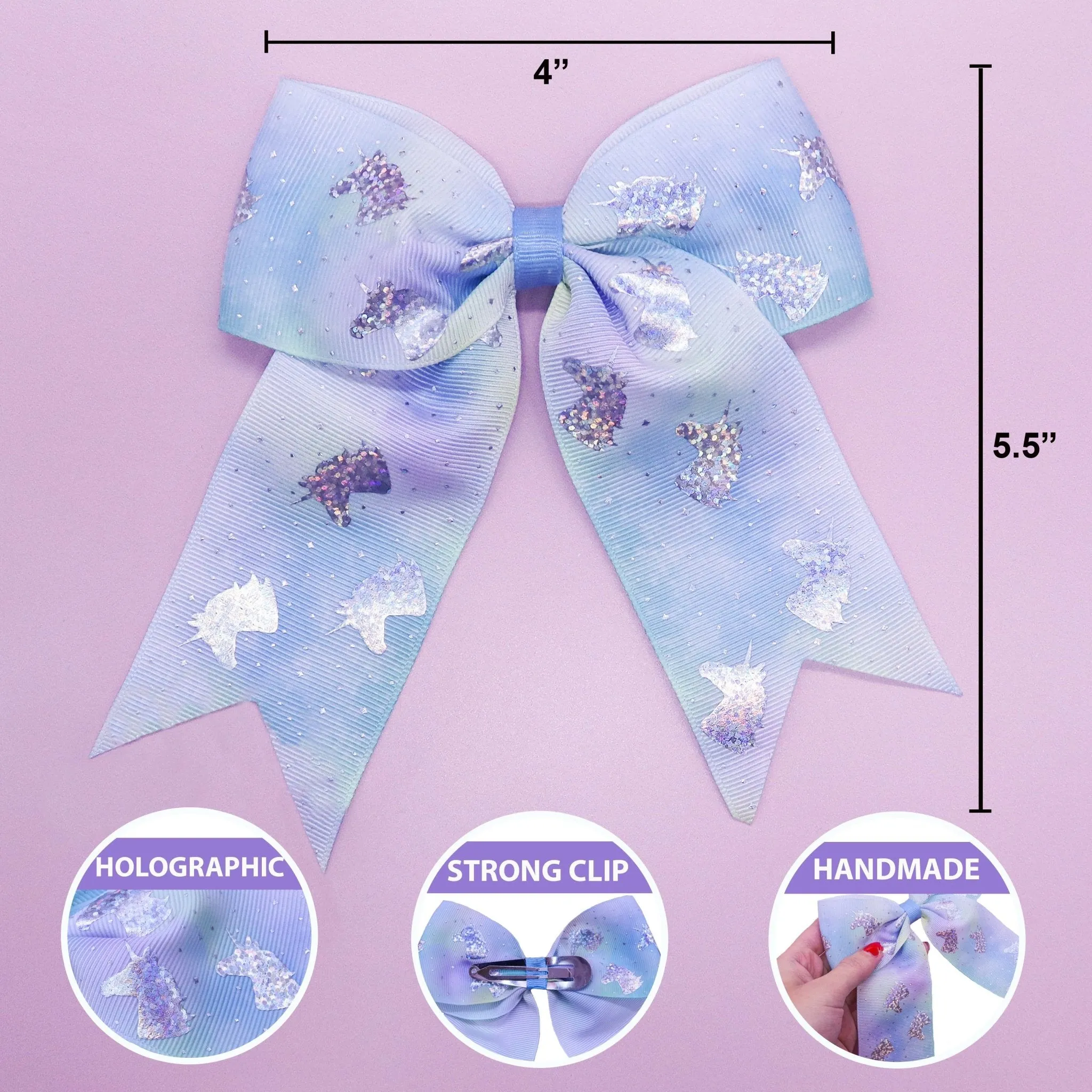 Large Unicorn Glitter Bows - 4 Pack