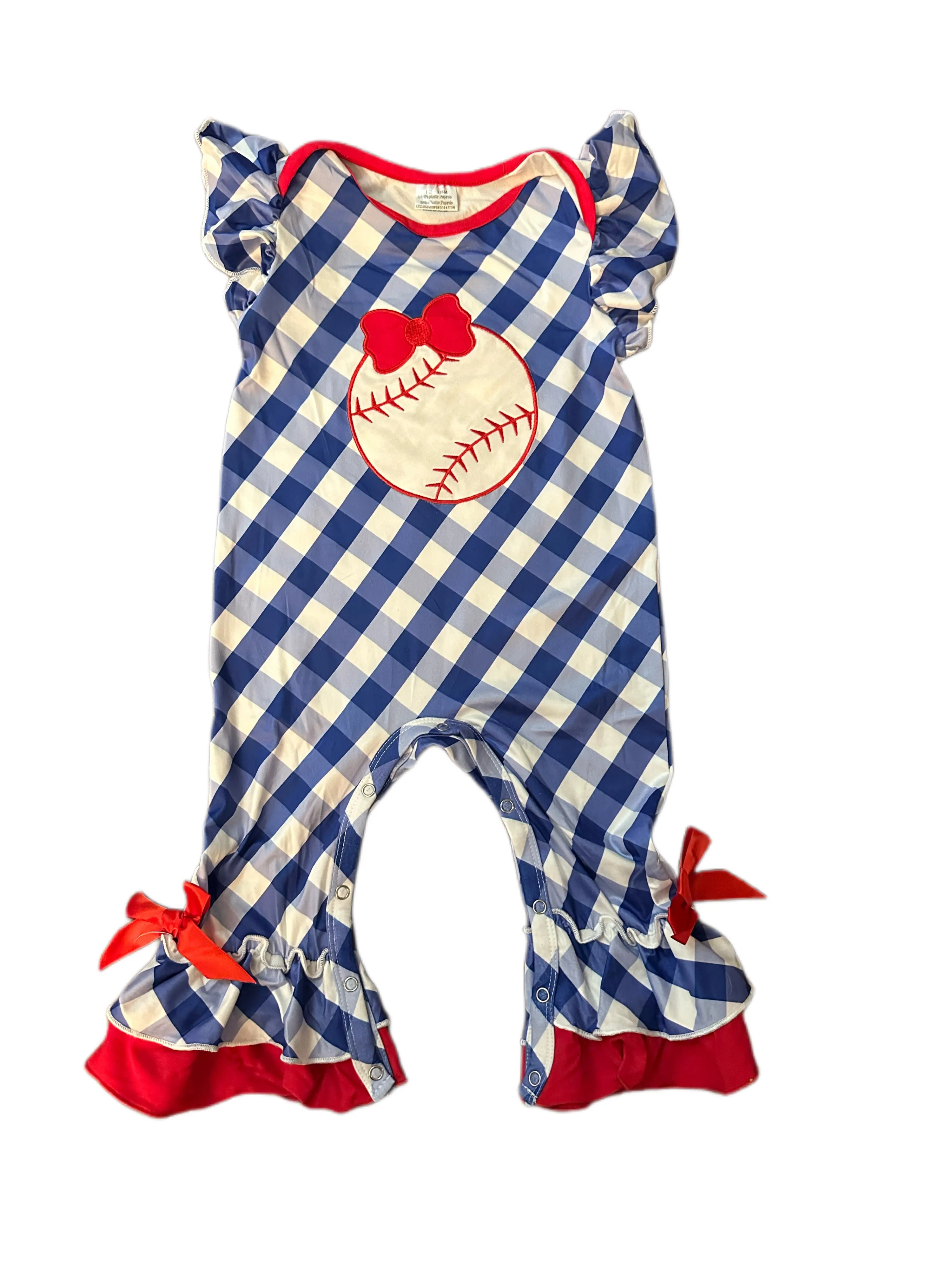 Little Girls Baseball Checkered Romper