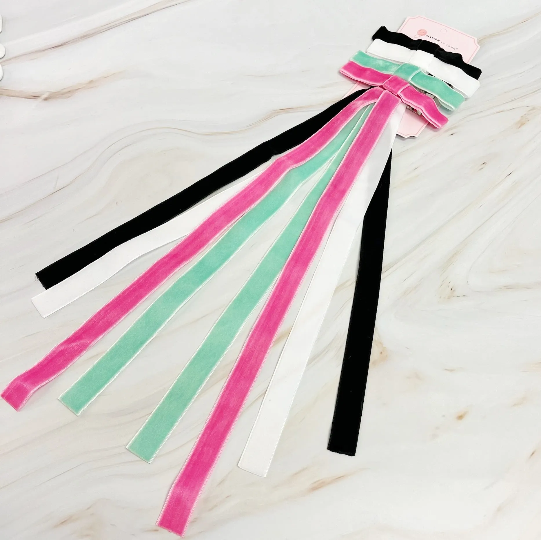 Long And Slim Velvet Bow Hair Clip Set Of 4