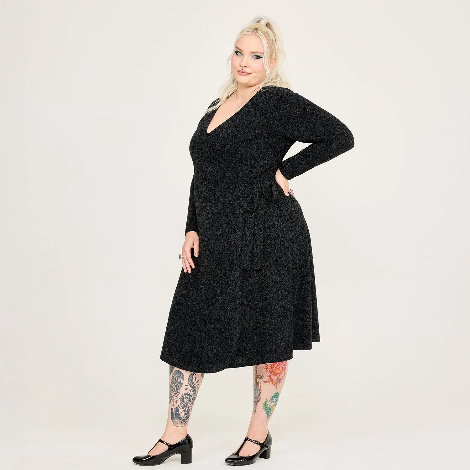 Lurex Wrap Dress - Black