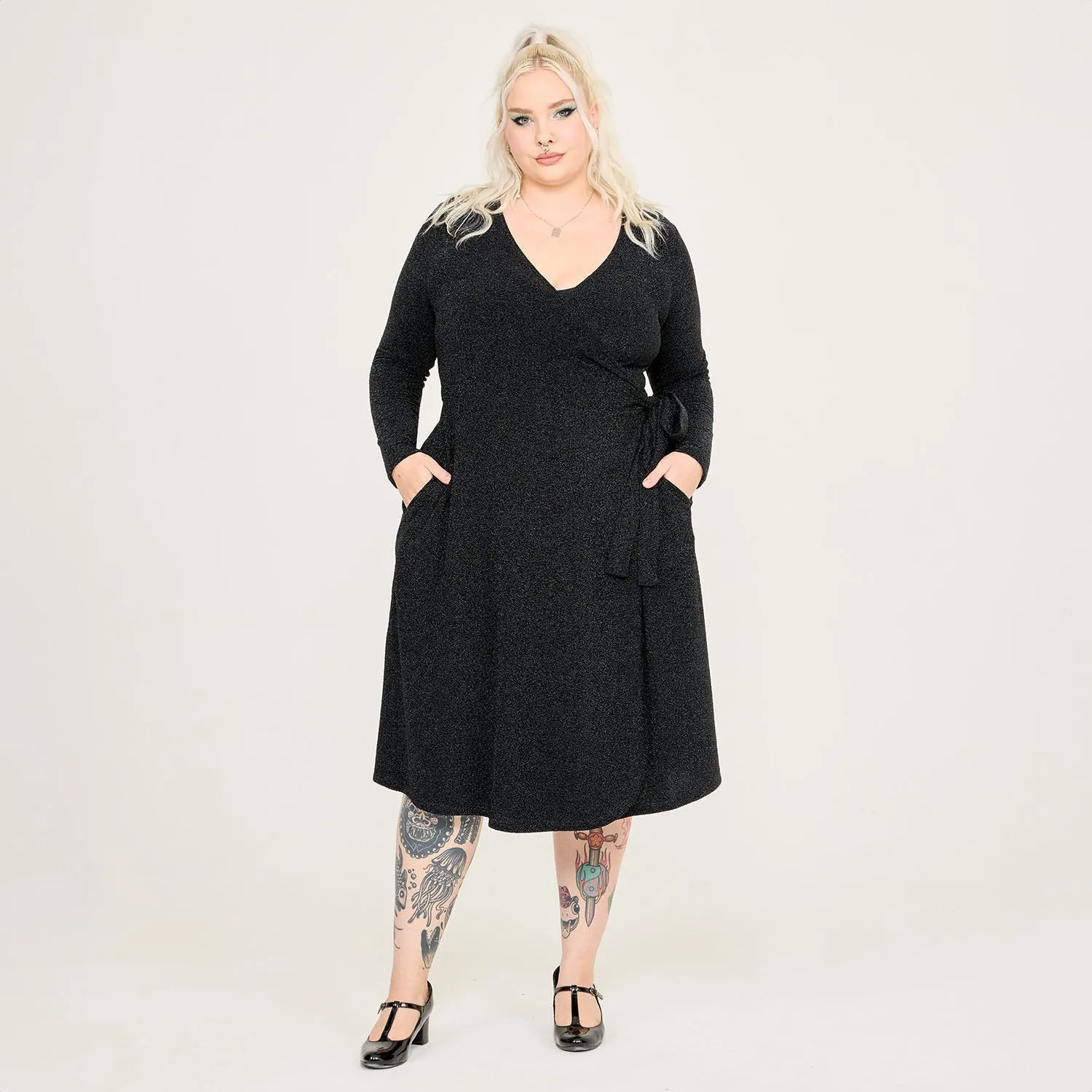 Lurex Wrap Dress - Black