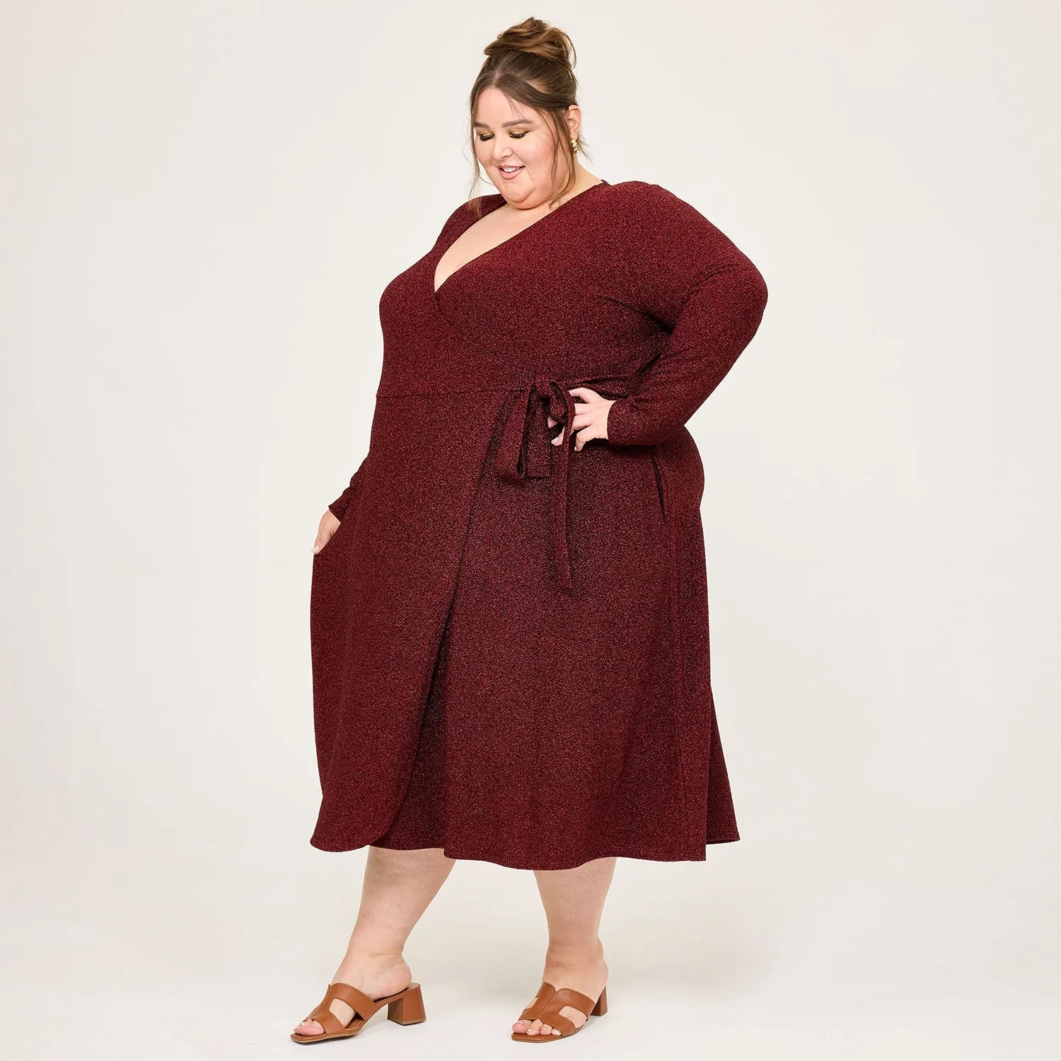 Lurex Wrap Dress - Bordeaux