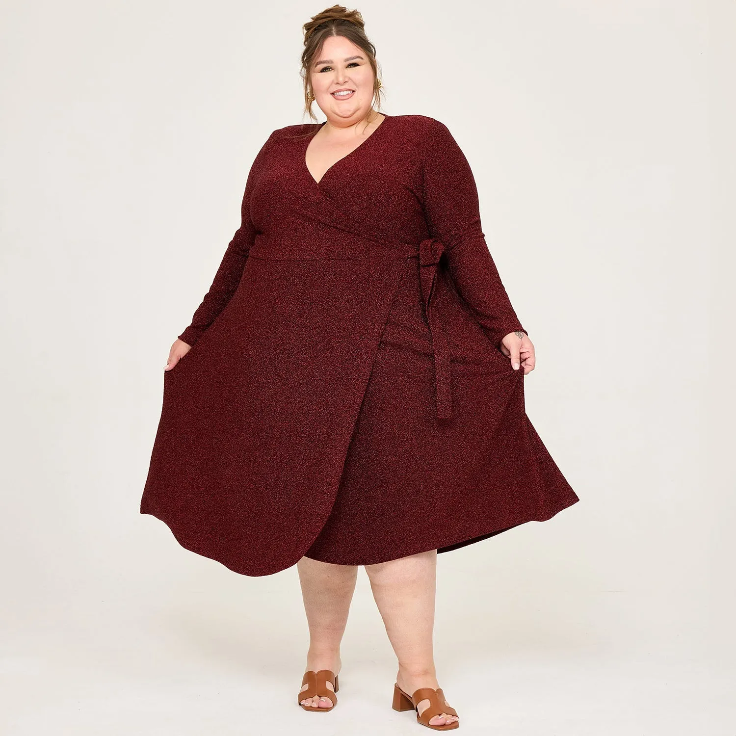 Lurex Wrap Dress - Bordeaux